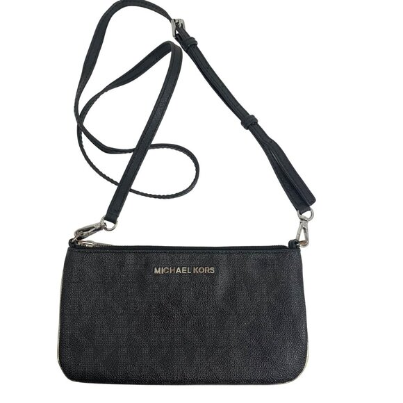 Michael Kors Jet Set Black Signature Logo Crossbody Bag w/ Adjustable Strap - Picture 1 of 12